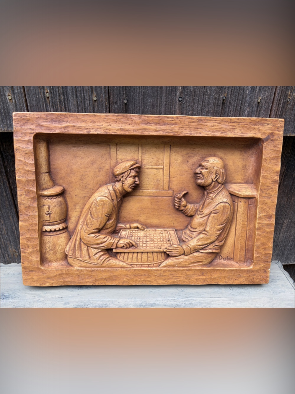 Signed Quebec Folk Art Carved Wood Wall Hanging: Canadiana Decor